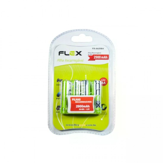 PILHA RECARREGAVEL FLEX AA C/4 2900MAH CART 1