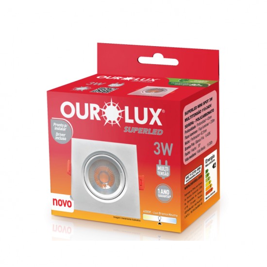 SPOT EMB.SUPER LED OUROLUX QUAD BC 3W 4000K 7,4CM PC 1