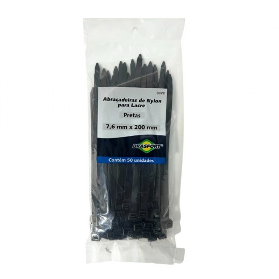 ABRACADEIRA NYLON BRASFORT 7,6 X 200 MM PT C/ 50 PCTE 1