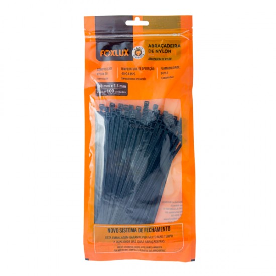 ABRACADEIRA NYLON FOXLUX  3,5 X 140 MM PT C/100 PCTE 1