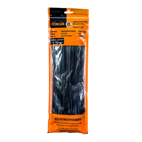 ABRACADEIRA NYLON FOXLUX  4,8 X 280 MM PT C/100 PCTE 1