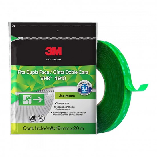 FITA DUPLA FACE 3M VHB TRANSP 19MM X20M USO INT  CF 1